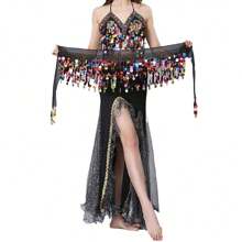 3pcs Women's Belly Dance Costume Set, Including Belly Dance Bra, Belt And Chiffon Skirt, Professional Outfit - Multicolor - View 11