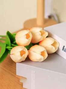 4pcs Artificial PU Mini Tulip, Wedding Photography Prop, Home Decor Fake Flowers