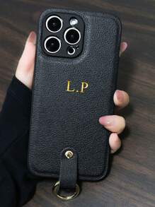 定制手机壳，兼容 17/16/15/14/13/12/11 Pro Max/17/Air/16/15/14 Plus、S25/S24/S23/S22/S21 Ultra Plus/S23/S21/S20 FE/A55/A54/A53/A52/A51/A35/A34/A33/A32/A23/A21S，采用韩国奢华皮革后盖，防震，可个性化定制姓名首字母，3D烫金工艺，皮革材质，是送给爱人、朋友、家人或自己的理想节日礼物，国际版，非国内版。 - 黑色 - 查看 7