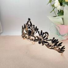 1 chiếc Vương miện đen bóng - Mũ đội đầu nữ hoàng cổ điển, Mũ đội đầu cô dâu, Phụ kiện tóc Halloween - màu đen - Xem 5