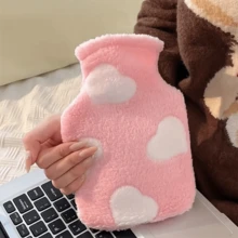 Túi sưởi ấm tay sang trọng - Lông cừu mềm mại, thiết yếu cho mùa đông, lót PVC, không dùng điện, an toàn, bình nước nóng mềm mại cho cổ, lưng, vai, chân, giảm đau bụng kinh - Hồng và xanh - Nhiều màu - Xem 3