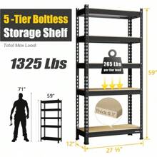 Storage Shelves 5 Tier Adjustable Garage Storage Shelving, Heavy Duty Metal Storage Utility Rack Shelf Unit For Warehouse Pantry Closet Kitchen, 28" X 12" X 59", Black - Camel - View 11