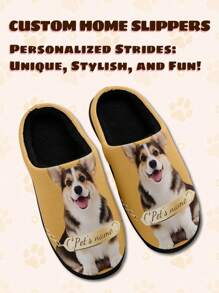 Women's Custom Pet's Name Home Slippers, Pet's Logo Designed Lightweight Comfortable Soft Bottom Home Slippers For Women, Personalized Fun Gift For Mom/Dad/Her/Him/Girlfriend/Boyfriend/Wife/Husband/Friend