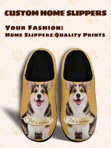 Women's Custom Pet's Name Home Slippers, Pet's Logo Designed Lightweight Comfortable Soft Bottom Home Slippers For Women, Personalized Fun Gift For Mom/Dad/Her/Him/Girlfriend/Boyfriend/Wife/Husband/Friend