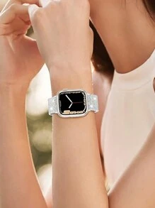 3pcs Women's Glitter Nylon Watch Bands Compatible With 38mm 40mm 41mm 42mm 44mm 45mm 46mm 49mm Apple Watch Series Ultra/SE/10/9/8/7/6/5/4/3/2/1, Adjustable Clasp Bling Bling - Silver White/Pink/Black - View 7