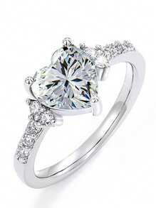 1 chiếc nhẫn bằng thép không gỉ mạ vàng 18K đá thạch anh tím tự nhiên hình khối Zirconia, trang sức cưới hình trái tim thời trang dành cho phụ nữ, ngày lễ tình nhân, quà tặng cho bạn thân Ngày lễ tình nhân, mẹ, mẹ, ngày của mẹ, quà tặng - trắng - Xem 4