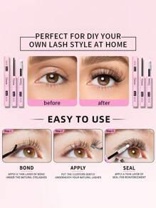 640 Pcs, D Curl, Lash Extension Kit DIY 30D, 40D, 50D Lash Clusters Eyelash Extension Kit, 5-16mm Mix Individual Lashes Kit With Lash Bond And Seal, Remover ,Lash Tweezers For Self Use