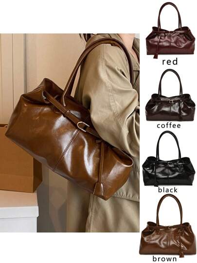 Bolso de mano de gran capacidad con diseño minimalista, bolso de hombro versátil, de material PU cómodo, de unicolor, con cierre de hebilla y correa ajustable, nuevos lanzamientos 2025 para mujeres