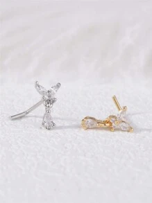 KARYOKO 1 Piece Silver Gold Color Dangle L Shaped Nose Studs For Women Butterfly Design CZ Dangling Nose Rings Unique Original Design Nostril Stud Nose Piercing Jewelry