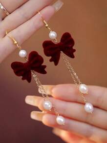 1 Pair Fashionable & Versatile Bow Tassel Earrings Valentines,Mom,Mother,Mother's Day,Gift
