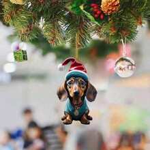 1/3pcs-2D Plane Christmas Dog Acrylic Hanging Ornament, Bicycle Mirror Charm For Car & Home, Outdoor Holiday Decor, Theme Party & Christmas Tree Accessory, Ideal For Bag & Keychain Gifts