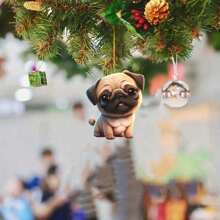 1/3pcs-2D Plane Christmas Dog Acrylic Hanging Ornament, Bicycle Mirror Charm For Car & Home, Outdoor Holiday Decor, Theme Party & Christmas Tree Accessory, Ideal For Bag & Keychain Gifts