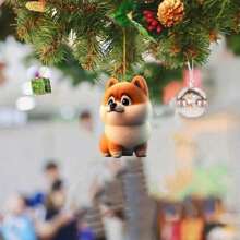 1/3pcs-2D Plane Christmas Dog Acrylic Hanging Ornament, Bicycle Mirror Charm For Car & Home, Outdoor Holiday Decor, Theme Party & Christmas Tree Accessory, Ideal For Bag & Keychain Gifts