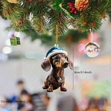 1/3pcs-2D Plane Christmas Dog Acrylic Hanging Ornament, Bicycle Mirror Charm For Car & Home, Outdoor Holiday Decor, Theme Party & Christmas Tree Accessory, Ideal For Bag & Keychain Gifts