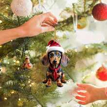 1/3pcs-2D Plane Christmas Dog Acrylic Hanging Ornament, Bicycle Mirror Charm For Car & Home, Outdoor Holiday Decor, Theme Party & Christmas Tree Accessory, Ideal For Bag & Keychain Gifts