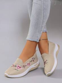 STEPREACH Nuevos zapatos deportivos casuales para mujer, bordados, cómodos, ligeros, antideslizantes, transpirables, de suela plana, zapatillas para mujer - Caqui - Ver 4