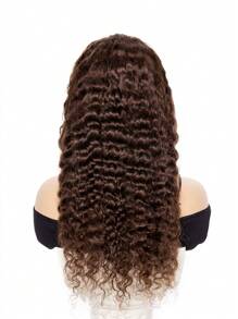 Parrucca in veri capelli umani ricci e profondi, di colore marrone cioccolato, con frontalino in pizzo 13x4, onda profonda di colore marrone #4, parrucca frontale trasparente in stile brasiliano Remy, pre-sfoltita, adatta per le donne