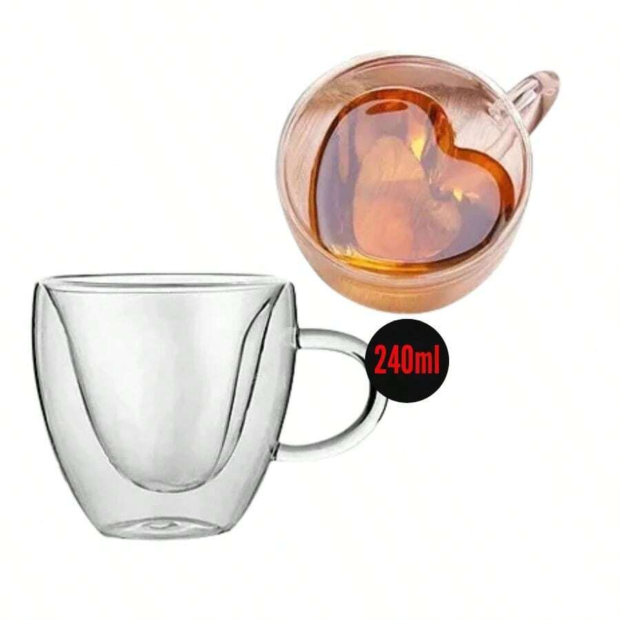 Double Wall Glass Heart Coffee Cup 240ml - Rượu sâm banh - Xem 1