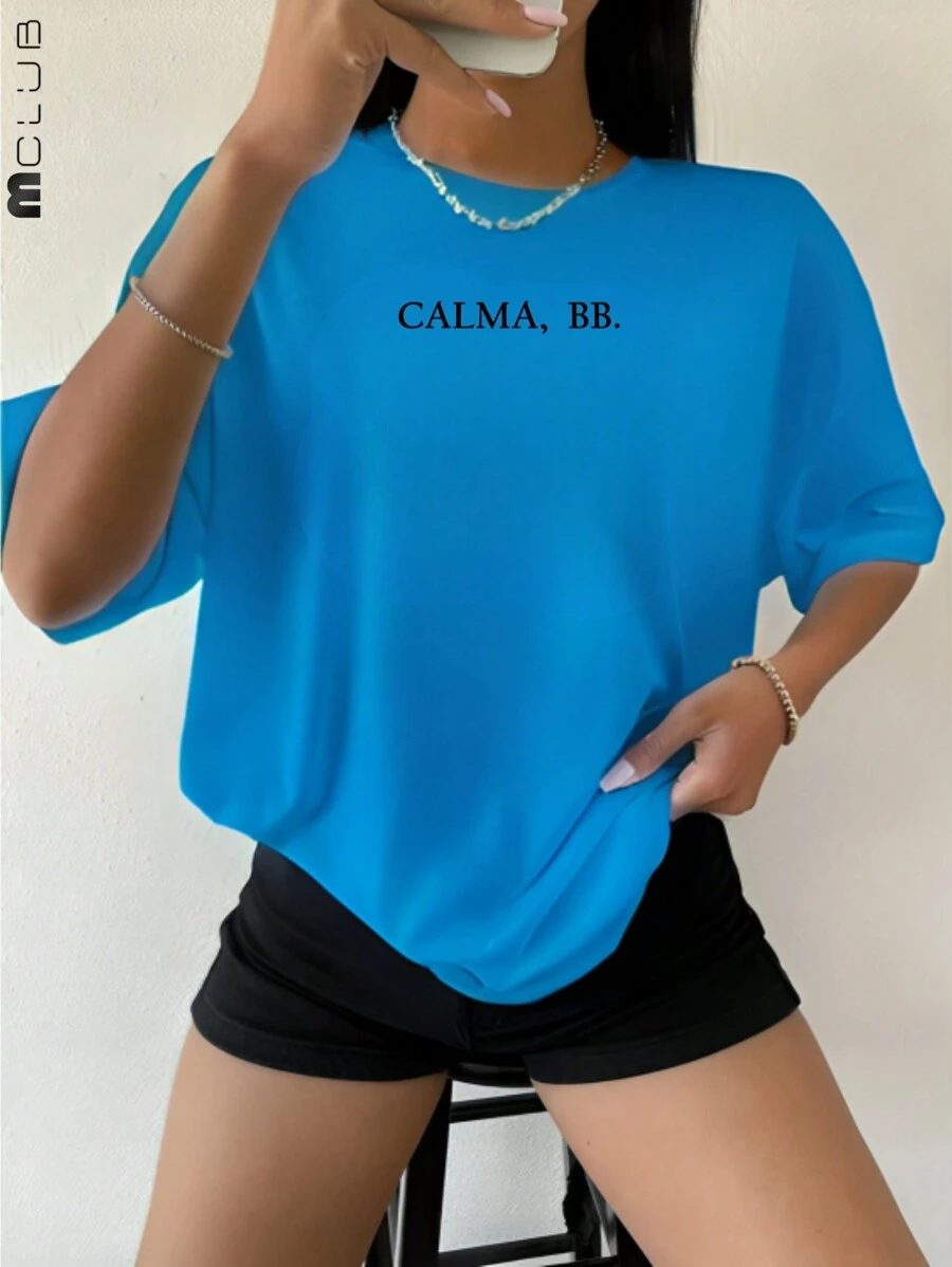 Women's Calm Baby Printed T-Shirt Cotton Tshirt Unisex Shirt - 淺藍色 - 查看 1