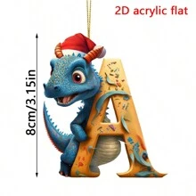 可爱的 26 个字母恐龙幼崽圣诞树装饰吊坠 - 2D 平面，亚克力材质，悬挂，适合圣诞节、生日、新年、乔迁、情人节等各种场合，全年可用，节日派对用品，节日礼物，非常适合作为节日礼物送给自己和朋友 - 彩色 - 查看 3