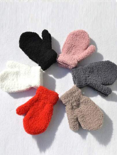 1 Pair 0-4 Years Old Plush Thick Warm Baby Gloves, Winter Plus Plush Children Full Finger Gloves