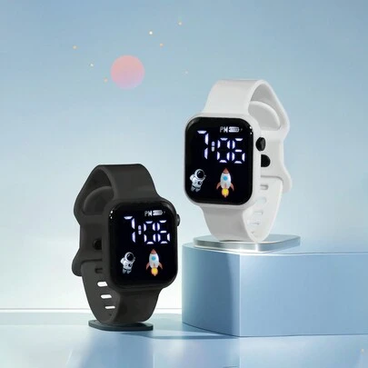2 piezas / 1 pieza Nuevo reloj digital electrónico con pantalla LED, figura de astronauta y avión, hebilla de correa con diseño de 8, simple y elegante, reloj de pareja para regalo de San Valentín, Halloween, Navidad, Día de la Madre, fiestas. La mejor opción para regalos de Halloween, Navidad, San Valentín, Día de la Madre y fiestas