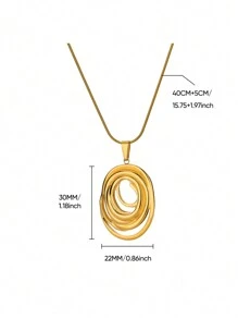 1件装时尚几何椭圆项链，女士不锈钢18K镀金椭圆吊坠项链，派对婚礼首饰礼品 - 彩色 - 查看 7