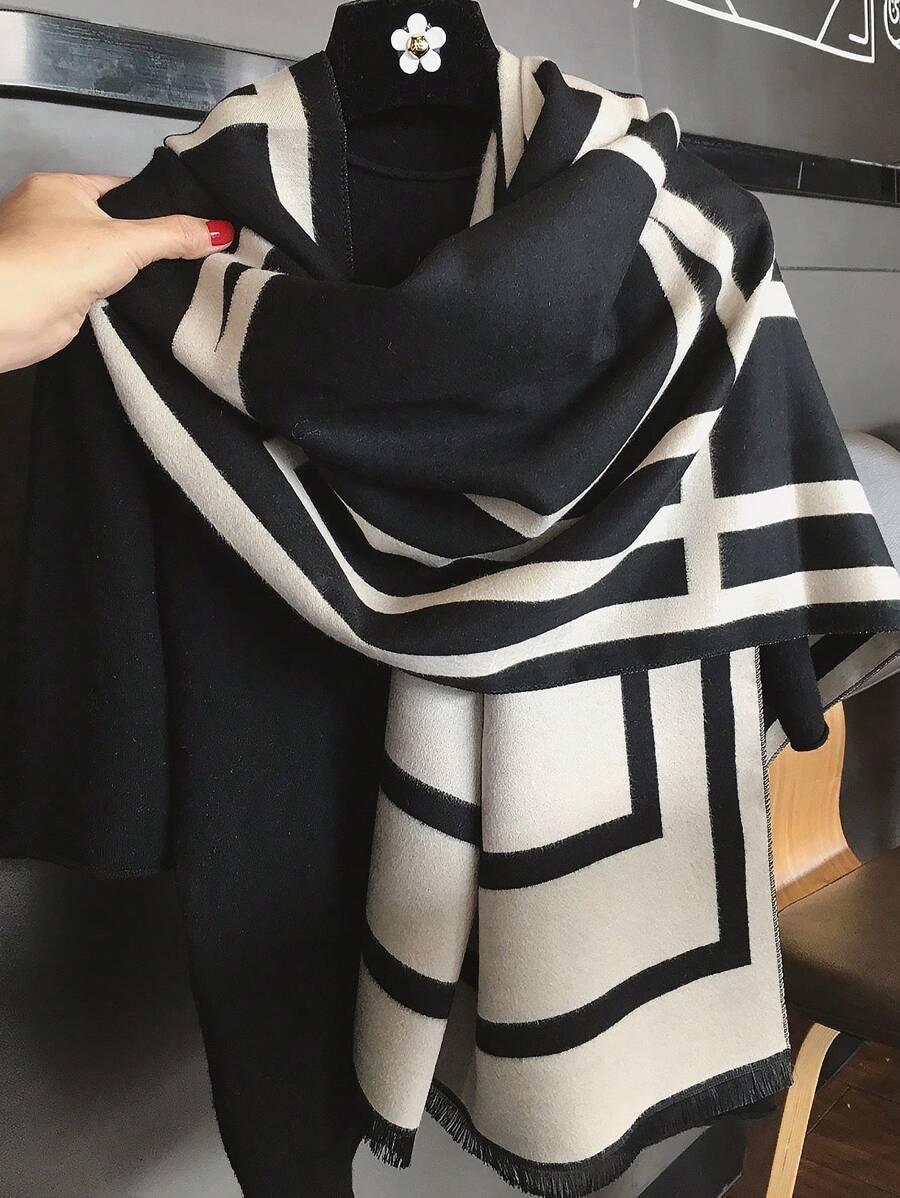 1pc High-Quality Black Scarf For Women, Versatile Causel Scarf, Warm And Elegant Shawl Wrap, Premium