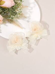 2 件装女孩米色发夹，儿童花朵装饰发夹，幼儿可爱发饰派对礼物 - 蝴蝶結髮夾 - 查看 4