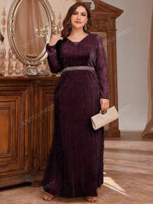 Women Plus Size Solid Color Long Sleeve Dress, Wedding Guest Dress, Party Dress, Formal Dress, Evening Dress