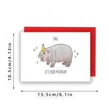 河马生日贺卡，有趣可爱的动物贺卡，送给男朋友、女朋友、丈夫、妻子、她的生日礼物，不寻常的物品，礼品卡 - 多色 - 查看 3