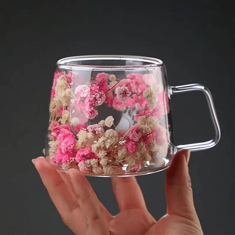 1pc Real Flower Double Layer Glass Cup, High-Quality Gift Borosilicate Simple Coffee Mug