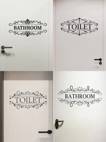 1pc Pvc Material Self-Adhesive Toilet Door Sticker For Home Decor Or Restroom Indication,Stickers,Wall Decal, Vinyl Decal For Home Decorations,Spring Decoration Items Refresh Your Home,Rama Decoration Stickers - Black - View 4