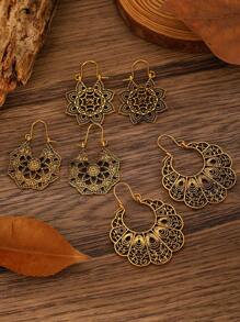 Bộ 3 đôi hoa tai hình học và hoa rỗng Boho cổ điển, phụ kiện thời trang để đeo hàng ngày - Vàng - Xem 3