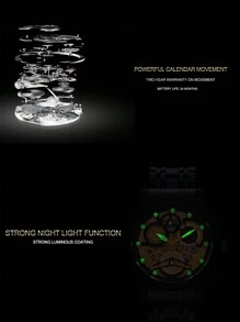 VA VA VOOM 1 件男士手表时尚不锈钢镂空表盘休闲运动风格夜灯男士时钟金色和黑色和银色原装石英机芯水钻奢华腕表 - 黑色 - 查看 4