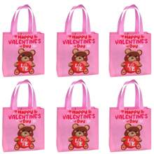 6pcs Reusable Valentine's Day Gift Bags, Non-Woven Heart-Shaped Handbag For Party, Class, Birthday, School Gift Packaging Valentine's Day