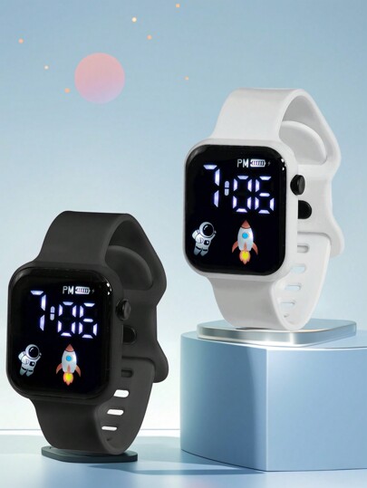2pcs / 1pc New LED Display Digital Electronic Watch Astronaut Airplane Figure 8 Buckle Strap Simple And Stylish Couple Watch For Valentine's Day Halloween Christmas Holiday Gift For Friends Birthday Gift The Best Choice For Halloween, Christmas, Valentine's Day, Mother's Day, Holiday Gifts