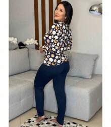 Women's Winter Long Sleeve Suede Pajamas: Warm And Comfortable Print - 玫紅色 - 查看 5