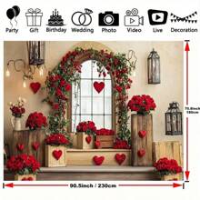 Valentine's Day Rose Background Banner - Perfect For Weddings, Anniversaries, And Birthdays - No Power Required, Polyester Material - Multicolor - View 3