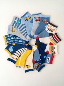 1/15/10/20 Pairs Assorted Children's Cartoon Dinosaur, Letter, Car Design Socks, Non-Slip Floor Socks, Spring/Autumn, Baby/Toddler