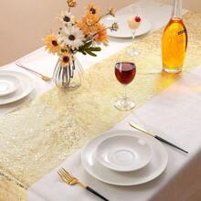 1 pezzo Lussuoso Runner da tavolo dorato, Runner da tavolo in stile rete dorata, adatto per feste, matrimoni, decorazione da tavolo
