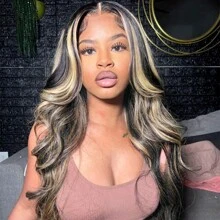 180% Density 1B/27 Balayage Highlight Lace Front Wig Human Hair Pre Plucked 13x4 HD Lace Ombre Body Wave Wig Wigs Human Hair For Women 16-34 Inch - Highlight & Piano - View 2