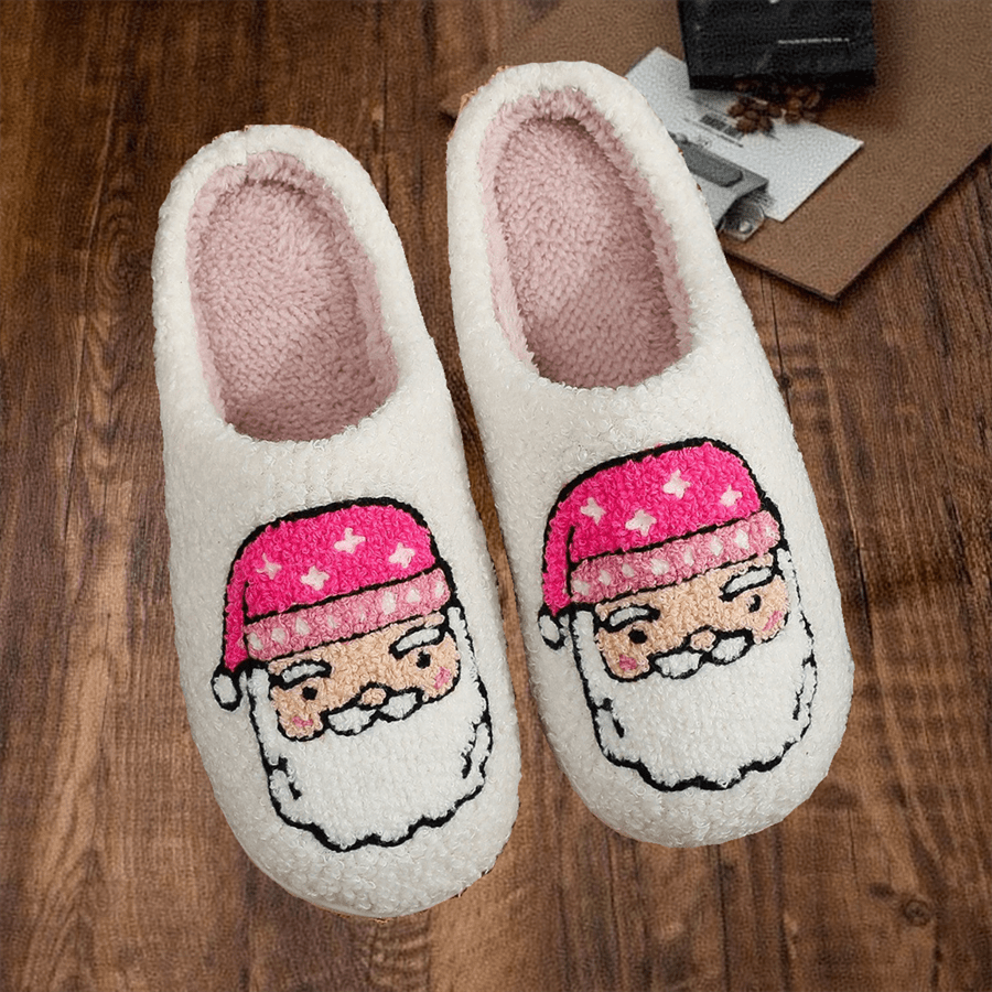 Popular Christmas Elk & Santa Claus Embroidery Print Indoor Thermal Slippers, Couples Slippers For Men And Women, Autumn/Winter