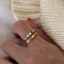 1pc Fashionable Stainless Steel Gold/Rose Gold/Silver Couple Ring With Shiny Cubic Zirconia, Wedding/Christmas Gift - White Diamond - View 5
