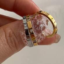 1pc Fashionable Stainless Steel Gold/Rose Gold/Silver Couple Ring With Shiny Cubic Zirconia, Wedding/Christmas Gift - White Diamond - View 1