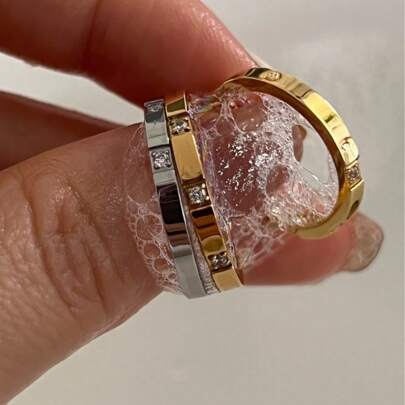 1pc Fashionable Stainless Steel Gold/Rose Gold/Silver Couple Ring With Shiny Cubic Zirconia, Wedding/Christmas Gift