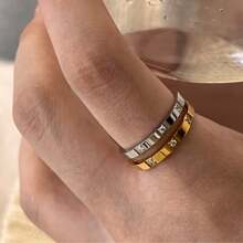 1pc Fashionable Stainless Steel Gold/Rose Gold/Silver Couple Ring With Shiny Cubic Zirconia, Wedding/Christmas Gift - White Diamond - View 7