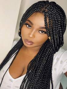 长盒编织 4x4 蕾丝假发，带婴儿头发扭辫，女式蕾丝前部假发，合成角色扮演假发 30 英寸 - 查看 1