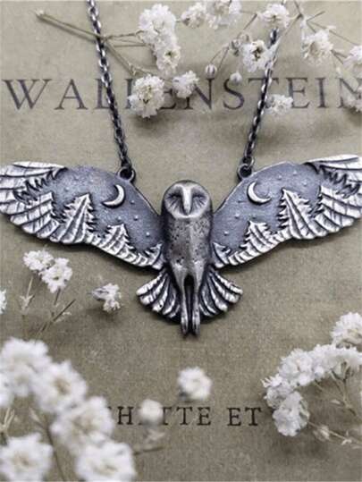 1pc Vintage Punk Style Eagle, Star & Mountain Design Pendant Necklace, Suitable For Women's Daily, Party, Travel Jewelry Gift