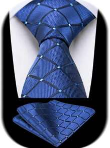 Conjunto de corbata y pañuelo de bolsillo de cuadros escoceses trenzado, clásico y formal, de alta calidad en jacquard, en colores negro, verde, azul y gris, para hombres
